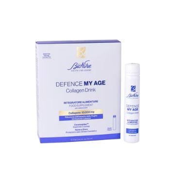 DEFENCE MY AGE COLLAGENE DRINK 10 FLACONCINI DA 30 ML GUSTO PESCA SENZA GLUTINE NATURALMENTE PRIVO DI LATTOSIO CON EDULCORANTE - Farma Nice