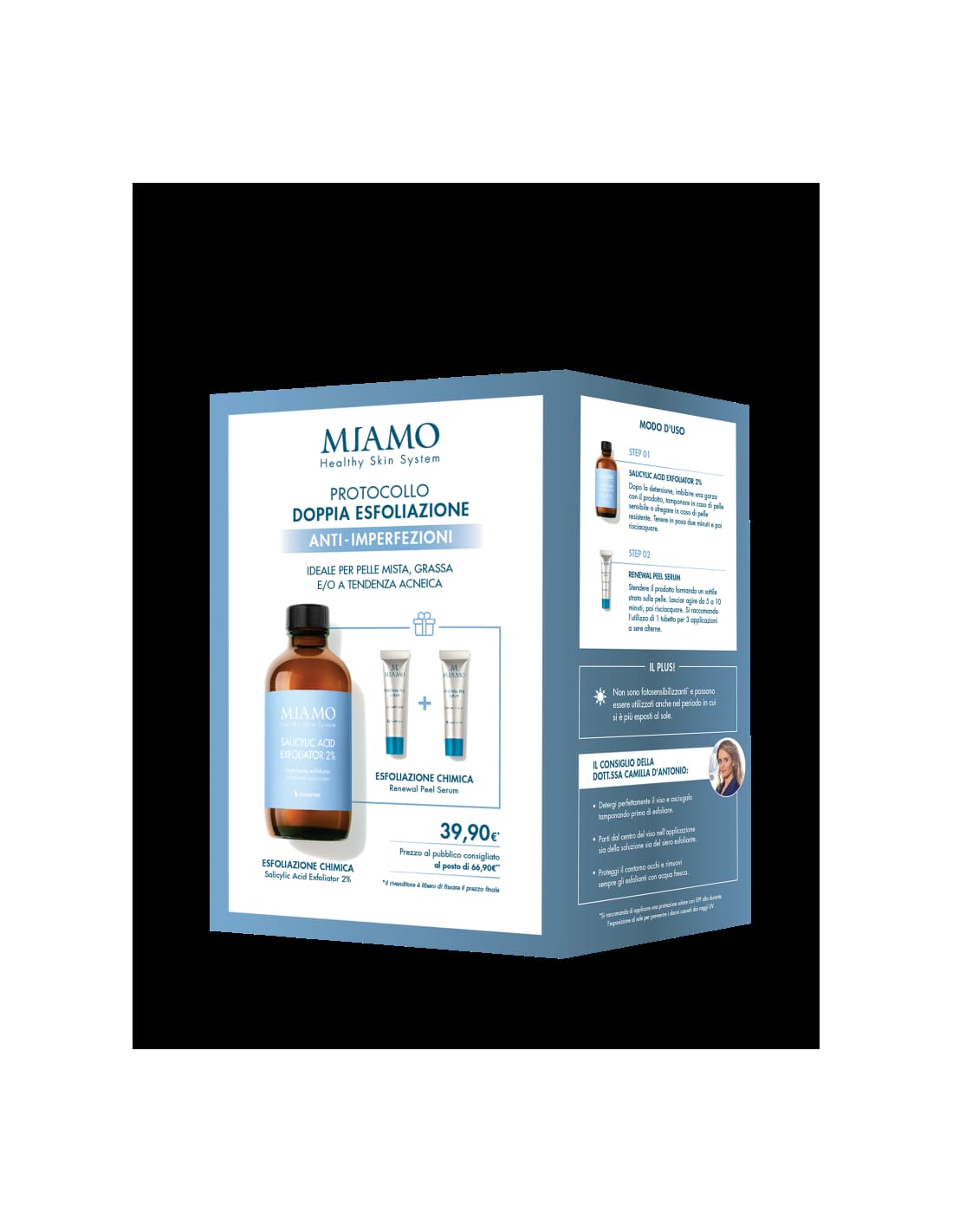 MIAMO COFANETTO 2025 ESFOLIANTE ANTI IMPERFEZIONI 1 ACIDO SALICILICO 120 ML + 2 RENEWAL PEEL 5 ML OMAGGIO - Farma Nice