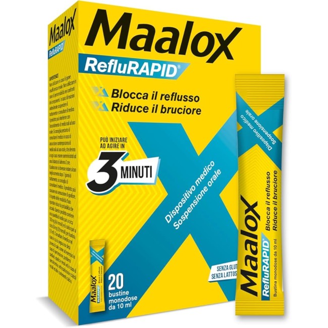 SOSPENSIONE ORALE MAALOX REFLURAPID 20 BUSTINE MONODOSE DA 10 ML - Farma Nice