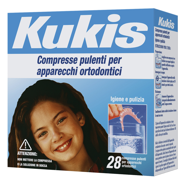 KUKIS CLEANSER 28 COMPRESSE PER PULIZIA APPARECCHI ORTODONTICI - Farma Nice