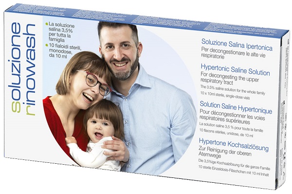 RINOWASH SOLUZIONE SALINA IPERTONICA PER PULIZIA NASO 10 FIALE RICHIUDIBILI X 10 ML - Farma Nice