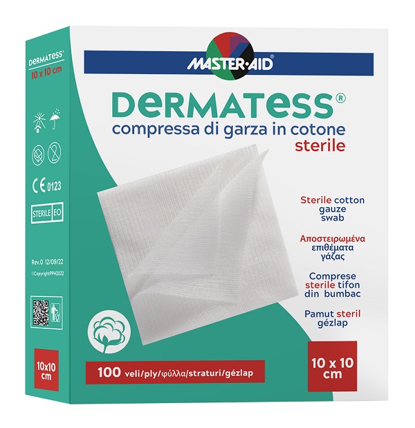 GARZA COMPRESSA MASTER-AID DERMATESS COTONE 10X10CM 100 PEZZI - Farma Nice