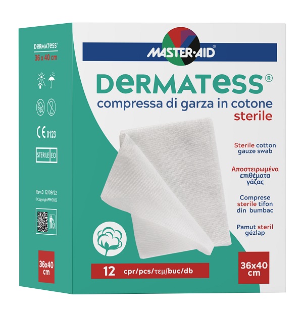 GARZA COMPRESSA MASTER-AID DERMATESS COTONE 36X40CM 12 PEZZI - Farma Nice