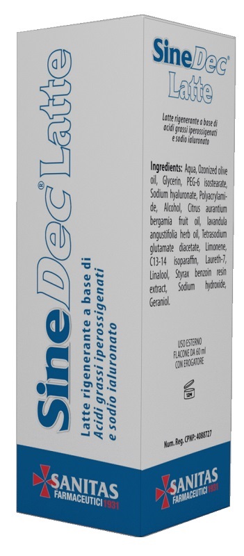 EMULSIONE PROFUMATA CONTENENTE OLIO OSSIGENATO PER PREVENZIONE E MEDICAZIONE DELLE ULCERE DA DECUBITO DI GRADO I SU PELLE INTEGRA SINEDEC LATTE 60ML - Farma Nice