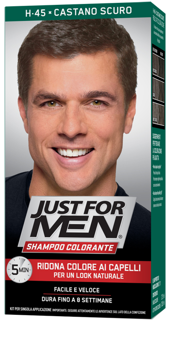 JUST FOR MEN SHAMPOO COLORANTE H45 CASTANO SCURO ATTIVATORE CHIARO 38,5 ML + BASE COLORE 27,5 ML - Farma Nice