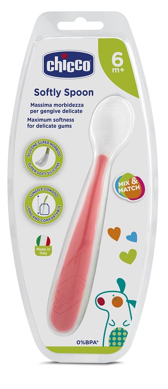 CHICCO CUCCHIAIO MORBIDO SILICONE 6M+ ROSSO UP - Farma Nice