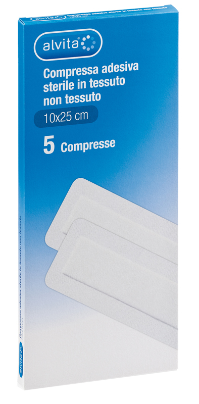 ALVITA GARZA COMPRESSA AUTOADESIVA IN TNT 10X25CM 5 PEZZI - Farma Nice
