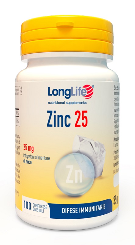 LONGLIFE ZINC 25 MG 100 COMPRESSE DIVISIBILI - Farma Nice