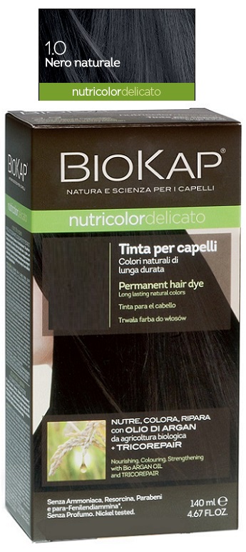 BIOKAP NUTRICOLOR DELICATO 1,0 NERO NATURALE TINTA TUBO + FLACONE - Farma Nice