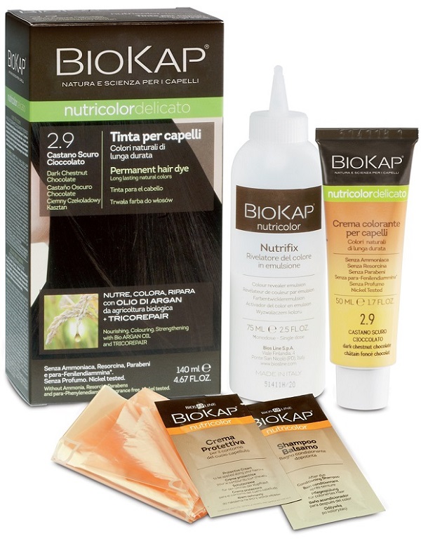 BIOKAP NUTRICOLOR DELICATO 2,9 CASTANO SCURO CIOCCOLATO TINTA TUBO + FLACONE - Farma Nice