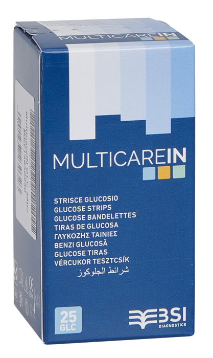 STRISCE MISURAZIONE GLICEMIA MULTICARE IN GLUCOSIO ELETTRODO 25 PEZZI - Farma Nice
