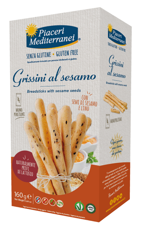 PIACERI MEDITERRANEI GRISSINI SESAMO 160 G - Farma Nice