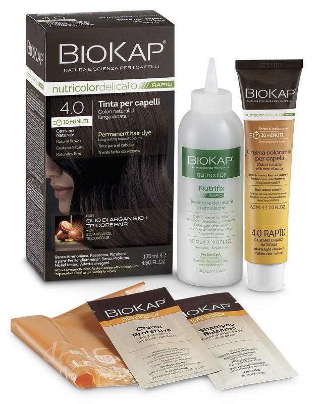 BIOS LINE  BIOKAP NUTRICOLOR DELICATO RAPID TINTA 4,00 CASTANO NATURALE 135 ML - Farma Nice