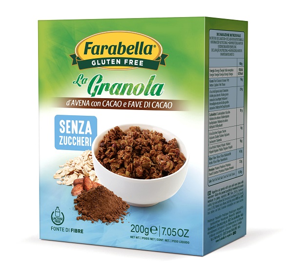 FARABELLA GLUTEN FREE LA GRANOLA D'AVENA CON CACAO E FAVE DI CACAO SENZA ZUCCHERI SENZA LATTOSIO 200 G - Farma Nice