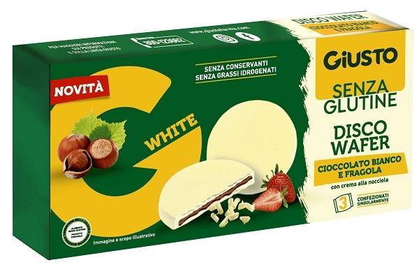 GIUSTO SENZA GLUTINE DISCO WAFER CIOCCOLATO BIANCO E FRAGOLA 3 X 24 G - Farma Nice