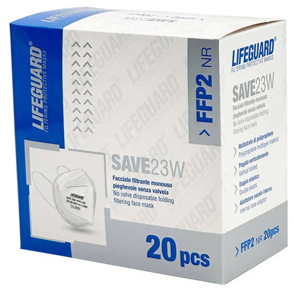 LIFEGUARD SAVE 23W FACCIALE FILTRANTE MONOUSO PIEGHEVOLE SENZA VALVOLA FFP2 20 PEZZI - Farma Nice