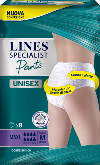 LINES SPECIALIST PANTS MAXI M X 8 PANNOLONE MUTANDINA INDOSSABILE COME NORMALE BIANCHERIA TIPO PULL-ON - Farma Nice