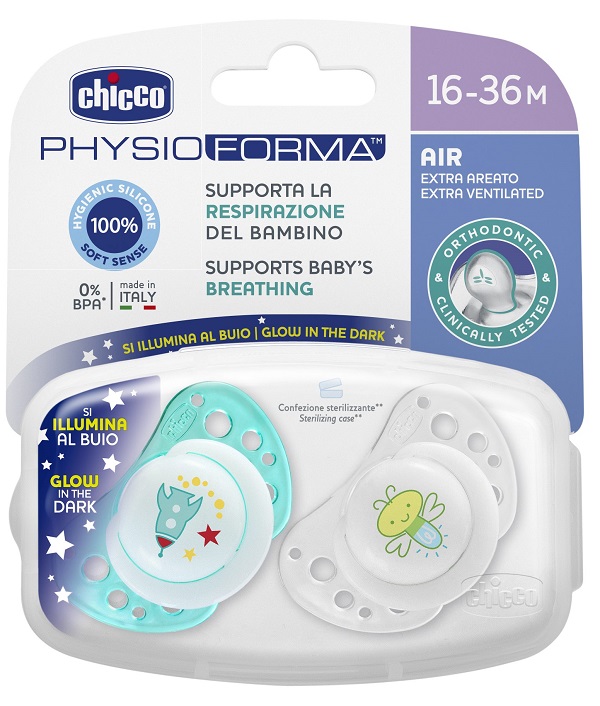CHICCO SUCCHIETTO AIR LUMI IN SILICONE 16-36 MESI 2 PEZZI - Farma Nice