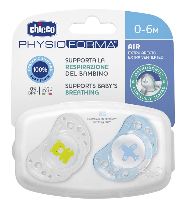 CHICCO SUCCHICCO AIR BOY SILICONE 0-6 MESI 2 PEZZI - Farma Nice