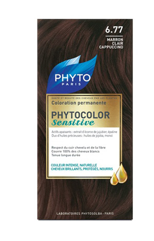 PHYTOCOLOR SENSITIVE 6.77  CASTANO CHIARO NOCCIOLA 1 LOZIONE LIQUIDA 60 ML + 1 CREMA 40 ML + 1 BALSAMO 12 ML + FOGLIETTO DI ISTRUZIONI + GUANTI LATTICE - Farma Nice