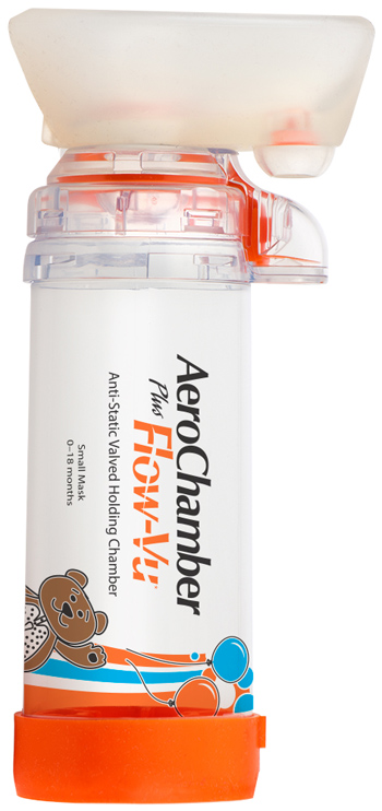 CAMERA DISTANZIATRICE ANTISTATICA AEROCHAMBER PLUS FLOWVU MASCHERA PEDIATRICA SMALL 0-18 MESI ARANCIONE - Farma Nice