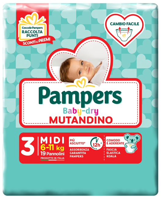 PAMPERS BABY DRY MUTANDINA MIDI SMALL PACK 19 PEZZI - Farma Nice