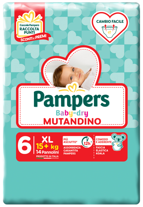 PAMPERS BABY DRY MUTANDINA XL 6 SMALL PACK 14 PEZZI - Farma Nice