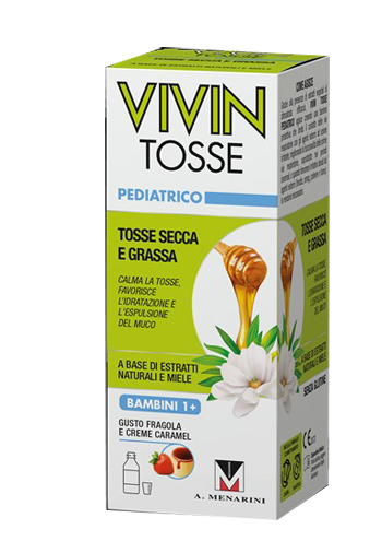 VIVIN TOSSE PEDIATRICO SCIROPPO PER TOSSE SECCA E GRASSA GUSTO FRAGOLA E CREME CARAMEL 150 ML - Farma Nice