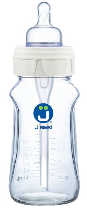 J BIMBI B FREE SUPER GLASS 260 ML BIBERON IN VETRO CON CANULA ANTICOLICHE E TETTARELLA IN SILICONE - Farma Nice