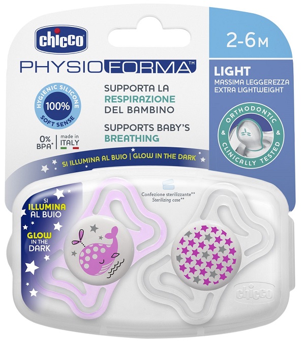 CHICCO SUCCHIETTO LIGHT LUMINOSO SILICONE 2-6 MESI 2 PEZZI - Farma Nice