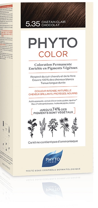 PHYTOCOLOR 5,35 CASTANO CHIARO CIOCCOLATO LATTE + CREMA + MASCHERA + FOGLIETTO ILLUSTRATIVO + 1 PAIO DI GUANTI - Farma Nice