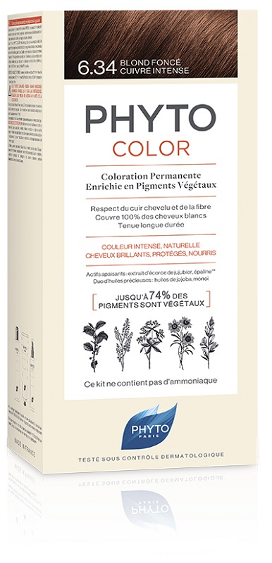 PHYTOCOLOR 6,34 BIONDO SCURO RAMATO INTENSO LATTE + CREMA + MASCHERA + FOGLIETTO ILLUSTRATIVO + 1 PAIO DI GUANTI - Farma Nice