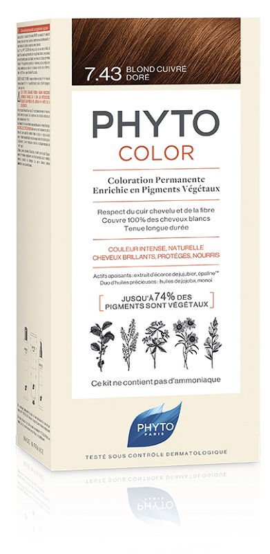 PHYTOCOLOR 7,43 BIONDO RAMATO DORATO LATTE + CREMA + MASCHERA + FOGLIETTO ILLUSTRATIVO + 1 PAIO DI GUANTI - Farma Nice