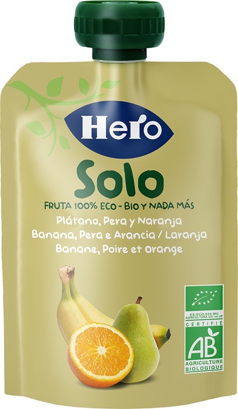 HERO SOLO FRUTTA FRULLATA 100% BIO BANANA PERA ARANCIA 100 G - Farma Nice