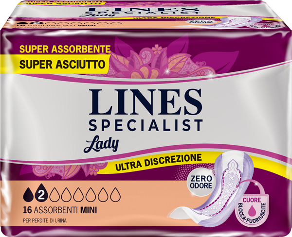 ASSORBENTI PER INCONTINENZA LINES SPECIALIST LADY 2 MINI 16 PEZZI - Farma Nice