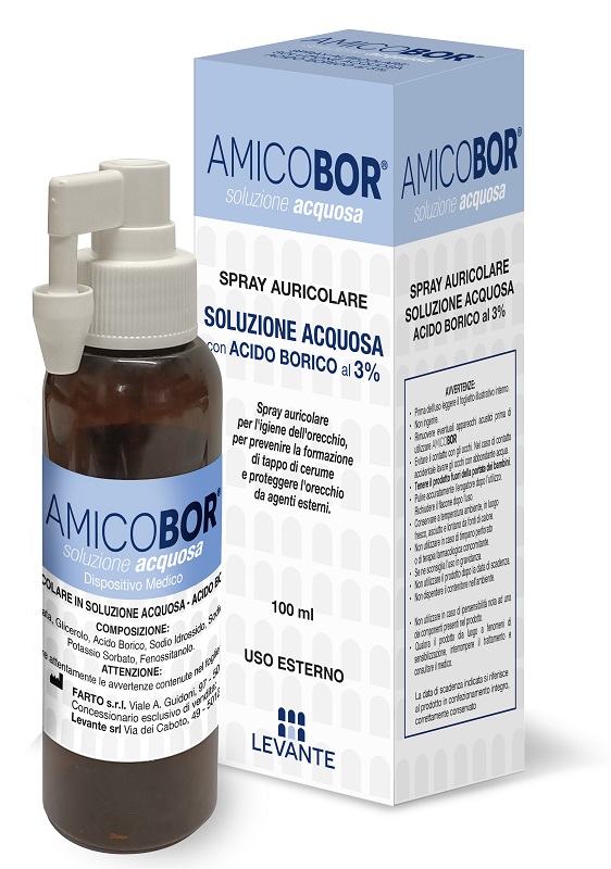 SOLUZIONE ACQUOSA PER IRRIGAZIONE DELL'ORECCHIO AMICOBOR 100 ML - Farma Nice