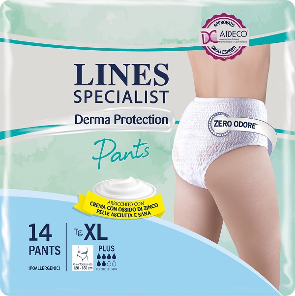 PANNOLONE PER INCONTINENZA LINES SPECIALIST DERMA PANTS PLUS XL 14 PEZZI - Farma Nice