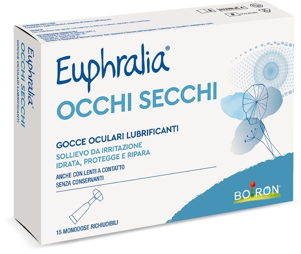 GOCCE OCULARI LUBRIFICANTI EUPHRALIA OCCHI SECCHI 15 MONODOSE RICHIUDIBILI X 0,5 ML - Farma Nice