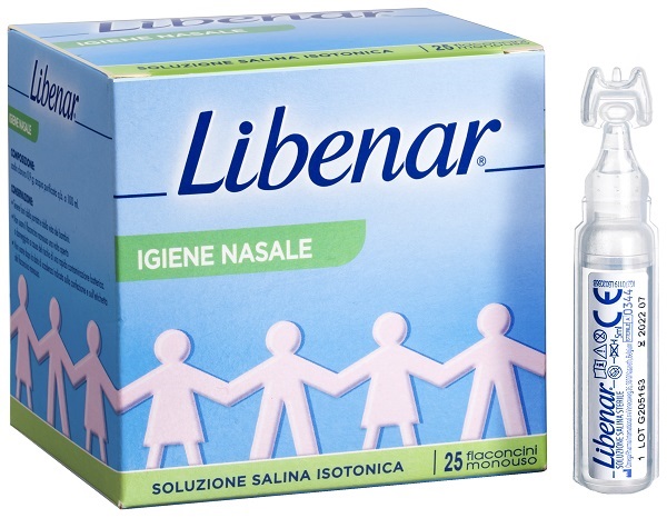 SOLUZIONE SALINA ISOTONICA 0,9% LIBENAR PER IGIENE NASALE 25 FLACONCINI MONOUSO X 5 ML - Farma Nice