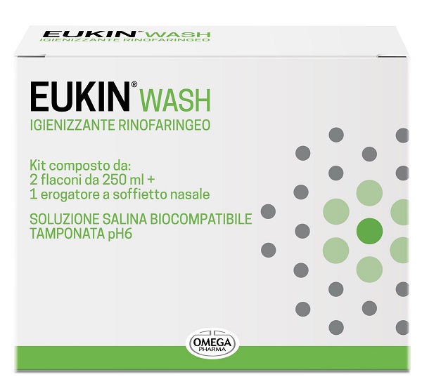 EUKIN WASH IGIENIZZANTE RINOFARINGEO KIT 2 FLACONI DA 250 ML + EROGATORE A SOFFIETTO NASALE - Farma Nice