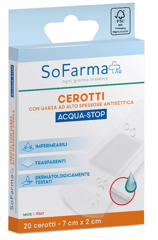 CEROTTO ACQUASTOP 7X2 CM 20 PEZZI SOFARMAPIU' - Farma Nice