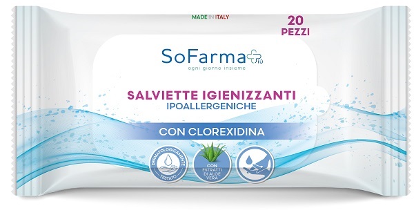 SALVIETTINE IGIENIZZANTI POCKET CLOREXIDINA 20 PEZZI SOFARMAPIU' - Farma Nice