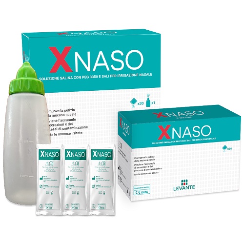 SOLUZIONE SALINA CON PEG 3350 E SALI PER IRRIGAZIONE NASALE XNASO 30 BUSTINE + 1 EROGATORE - Farma Nice