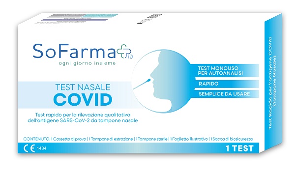 TEST ANTIGENICO RAPIDO COVID-19 NASALE AUTODIAGNOSTICO DETERMINAZIONE QUALITATIVA ANTIGENI SARS-COV-2 IN TAMPONI NASALI MEDIANTE IMMUNOCROMATOGRAFIA SOFARMAPIU' - Farma Nice