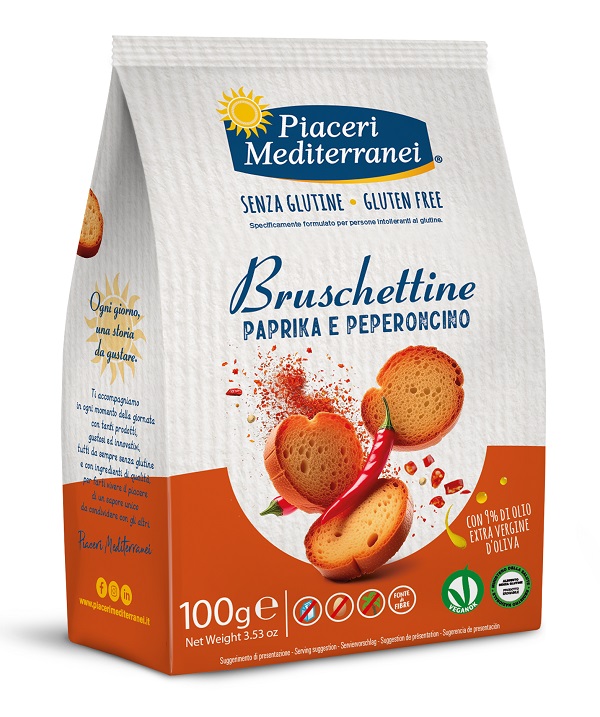 PIACERI MEDITERRANEI BRUSCHETTINE PAPRIKA E PEPERONCINO 100 G - Farma Nice