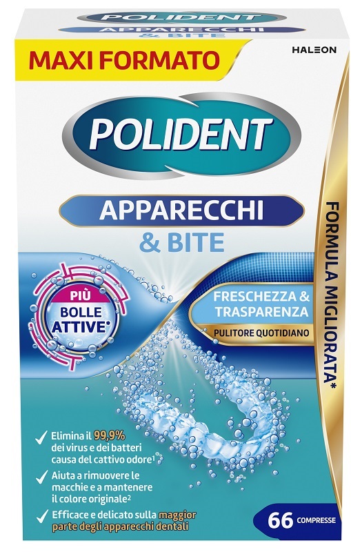 POLIDENT APPARECCHI & BITE PULITORE QUOTIDIANO 66 COMPRESSE - Farma Nice