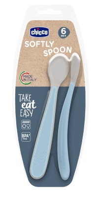 CHICCO CUCCHIAIO IN SILICONE DOPPIO AZZURRO 6M+ - Farma Nice